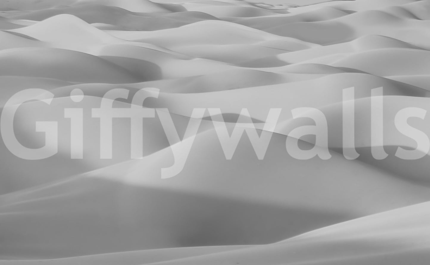 Desert Dunes mural close-up showing the smooth monochrome rolling sand dunes and shadowed ridges