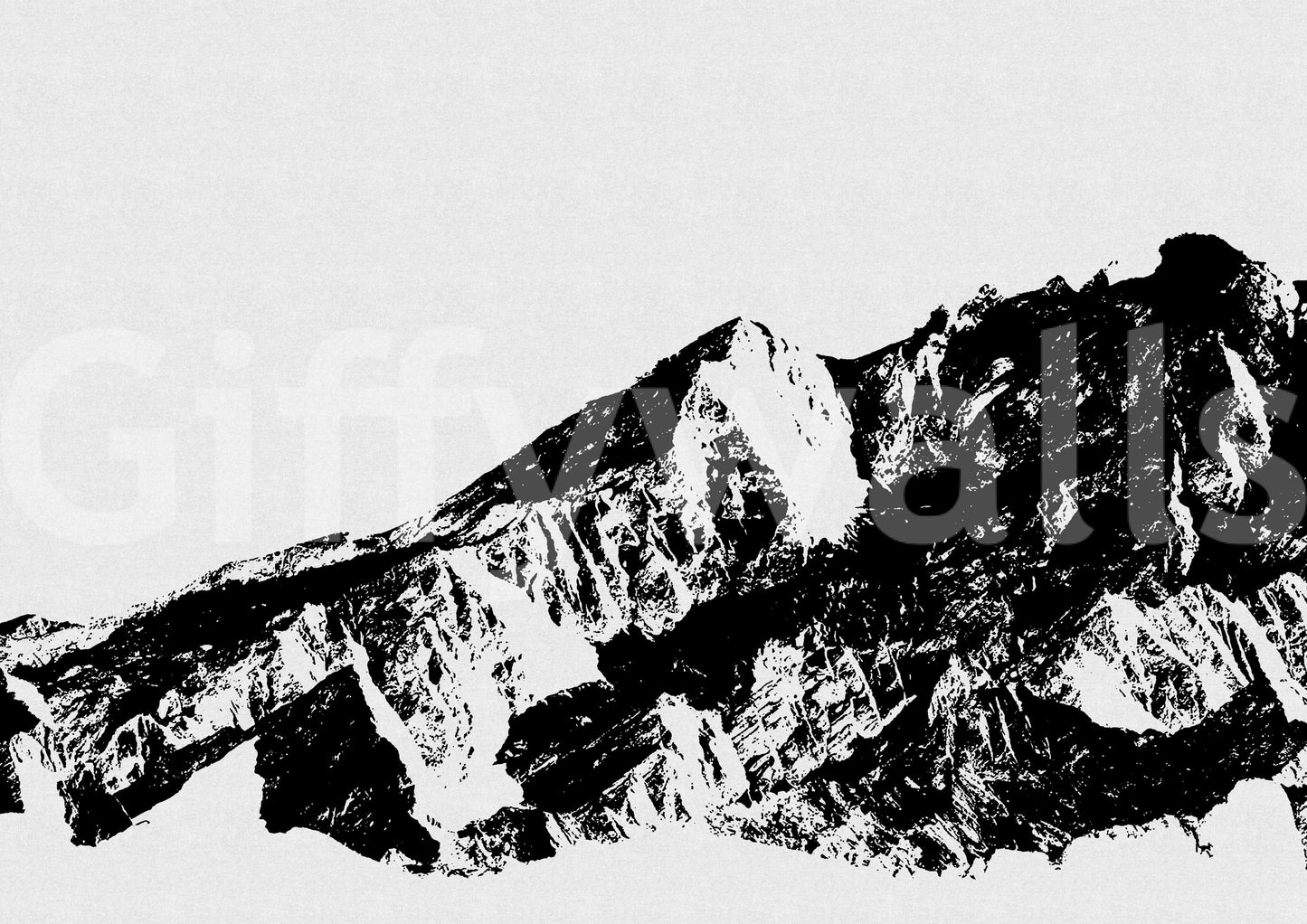 Monochrome Majesty wallpaper mural close-up showing the bold black and white snow-capped mountain pattern detail