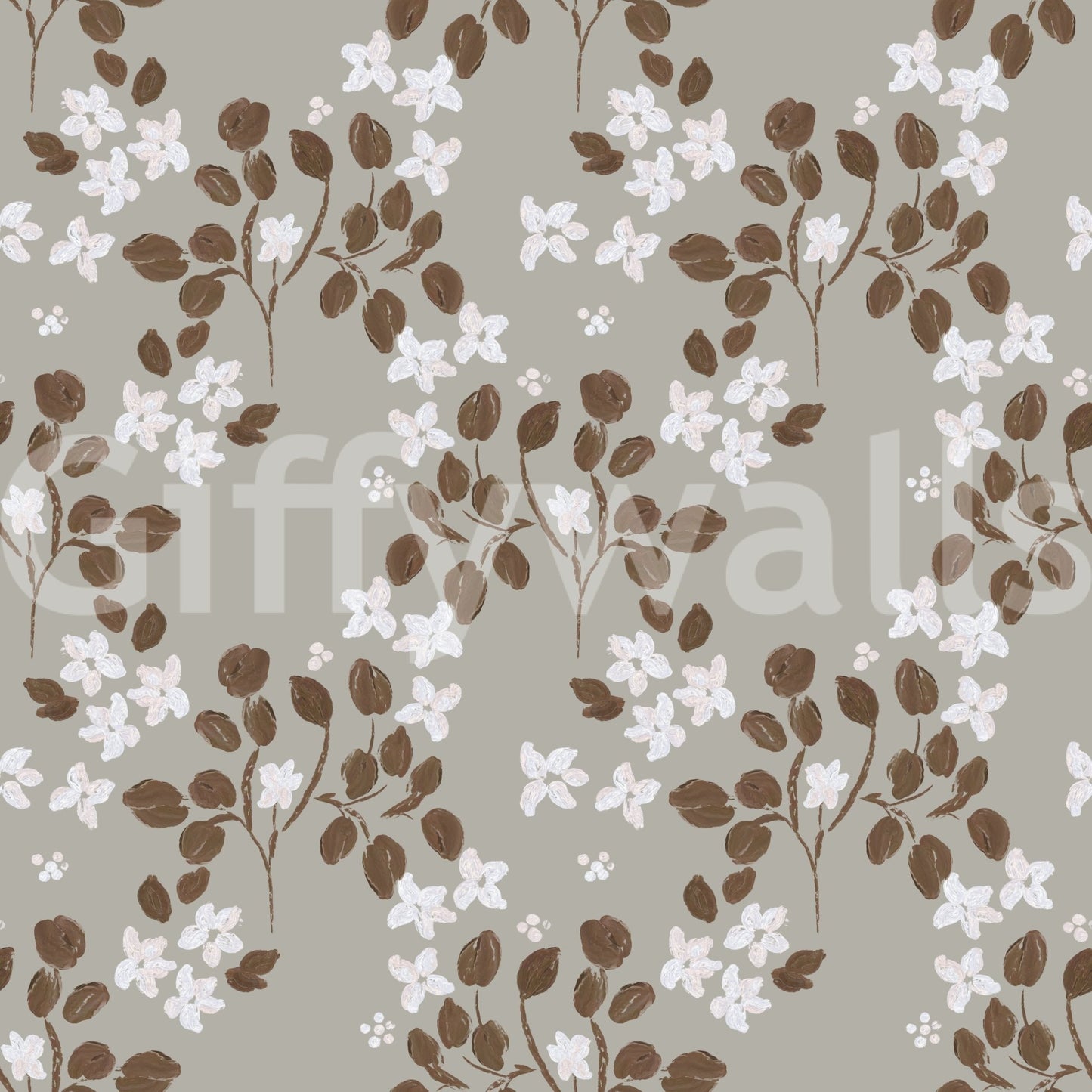 Neutral Bloom Rustic Grey white oil painted Pattern Wallpaper