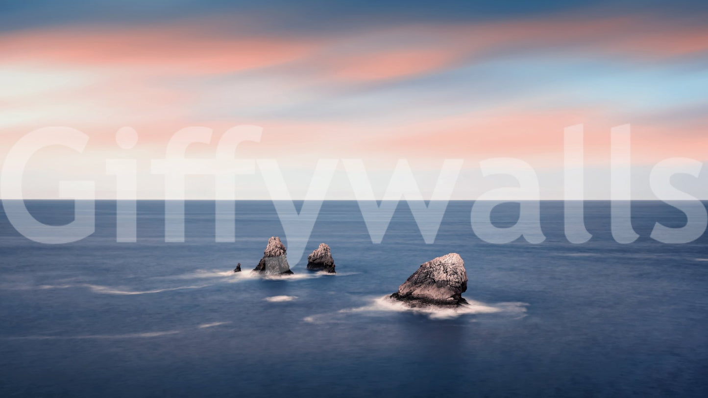 Minimal coastal wall mural highlights sea view