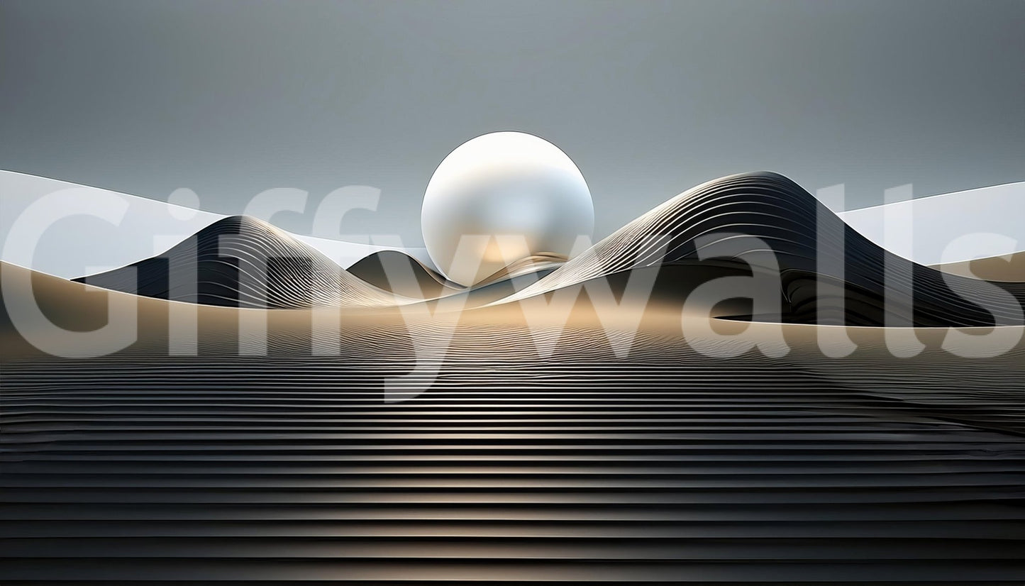 Non‑woven mural showing desert silhouettes in soft tones