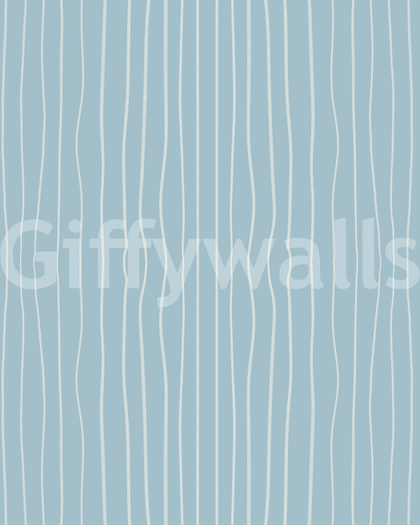 organic blue lines wallpaper close-up showing the pattern detail of thin wavy white lines on dusty blue
