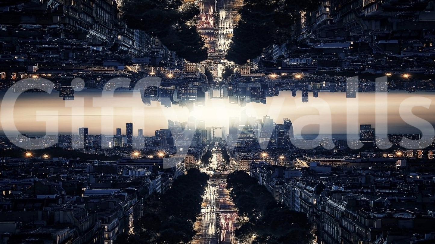 Twilight mirror city Parallel Universe wall mural.