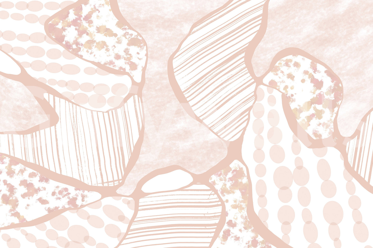 Modern Forms peach abstract wallpaper mural close-up showing blush dots, stripes and organic shapes