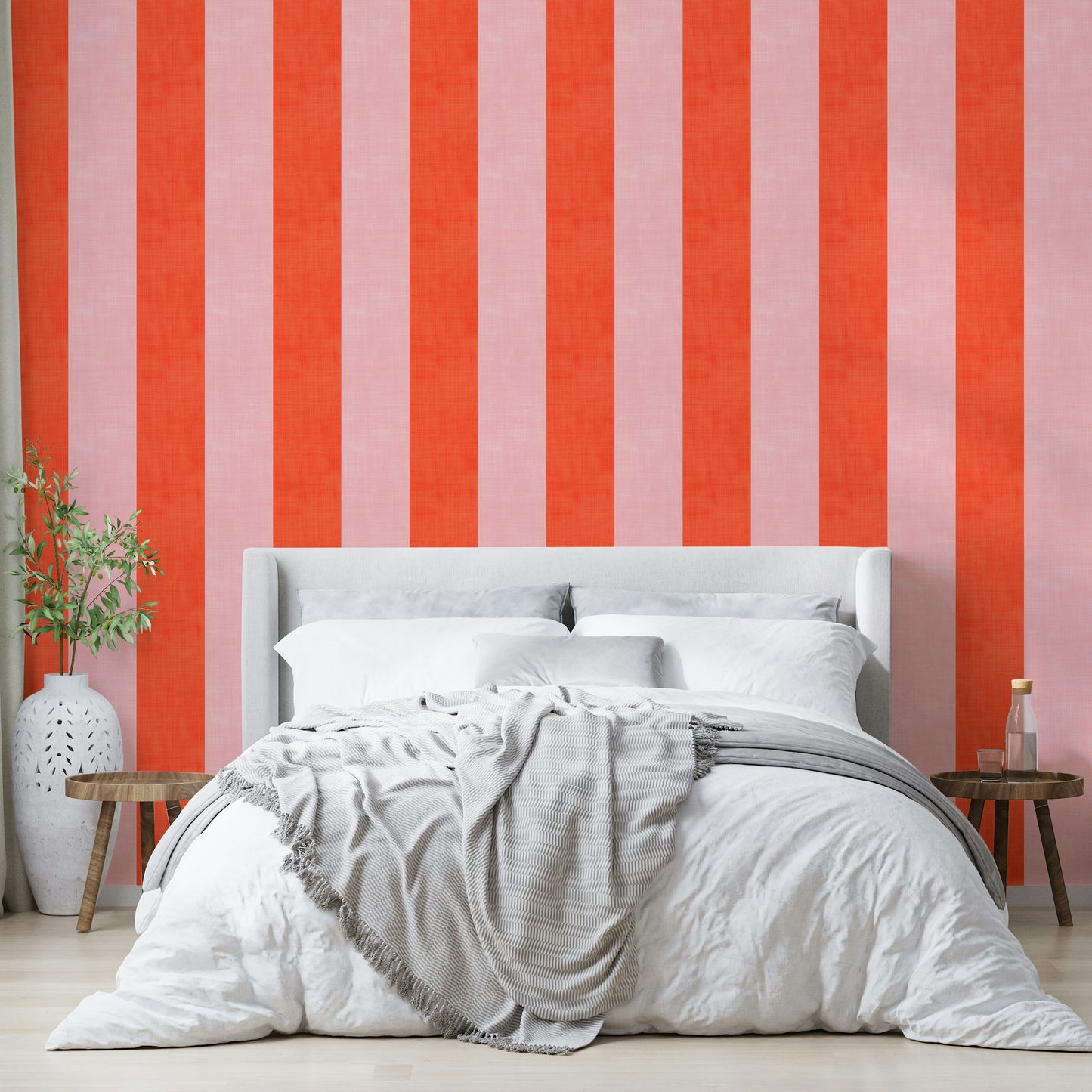 Pink and Red Stripes Linen Texture Wallpaper