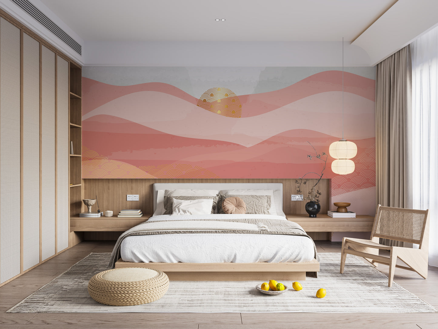 Artistic pink mountain wave wallpaper