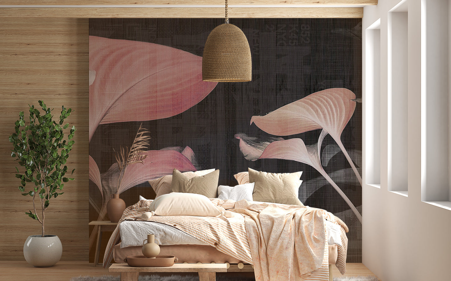 Feminine Pink Flower Wallpaper Mural