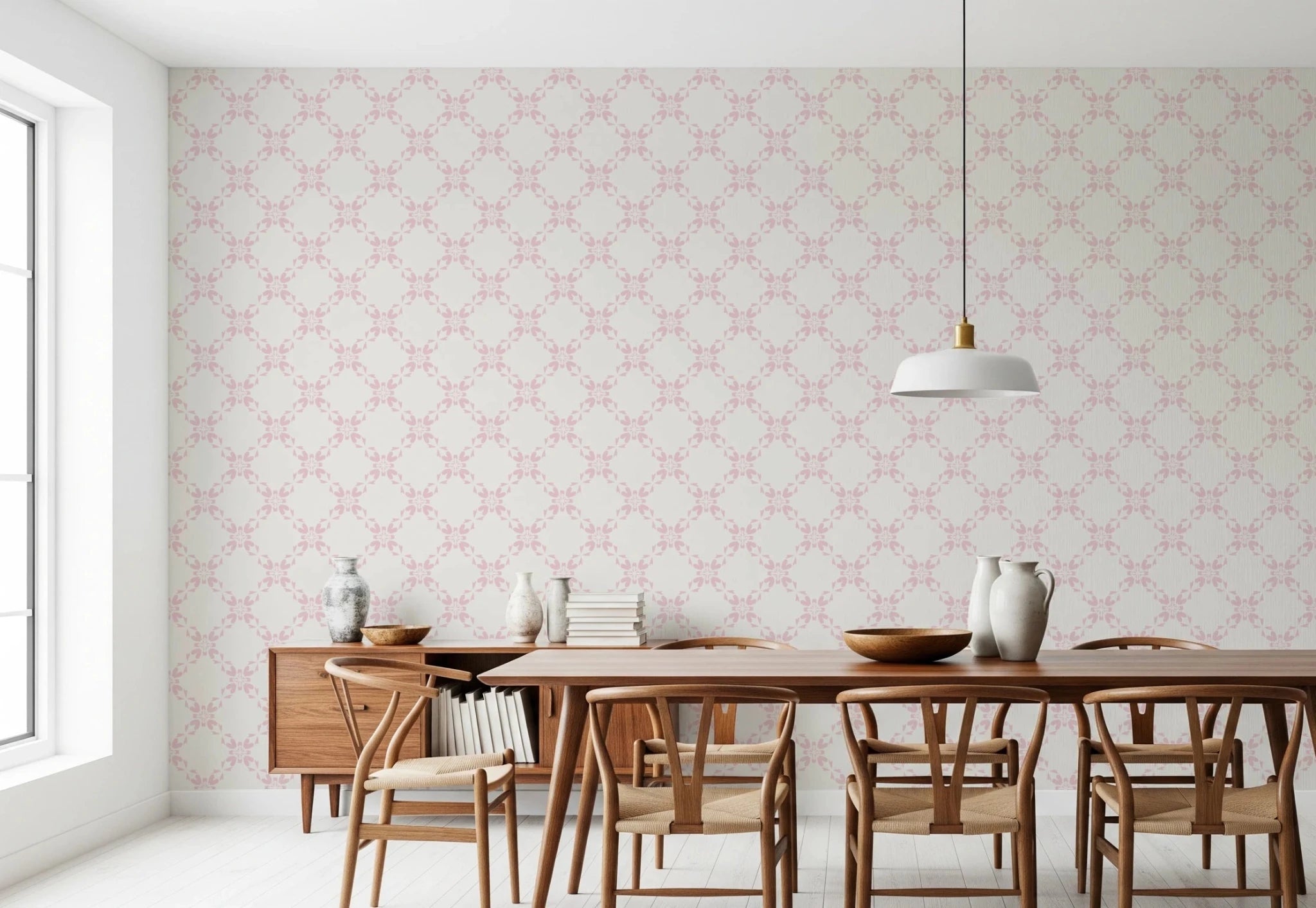 Pink Floral Lattice Wallpaper