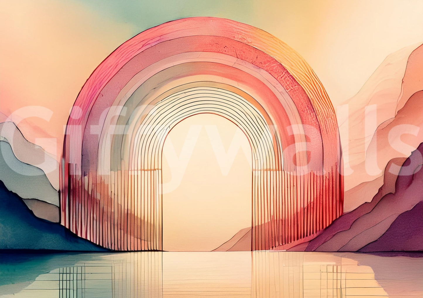 Beautiful rainbow arches in the Rainbow Dream Arches mural.