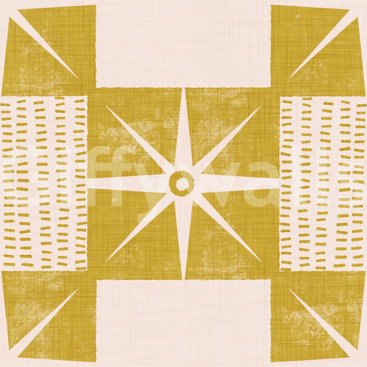 Retro Starburst Quilt Block - Minimalist Mid Century Mustard Yellow Wallpaper