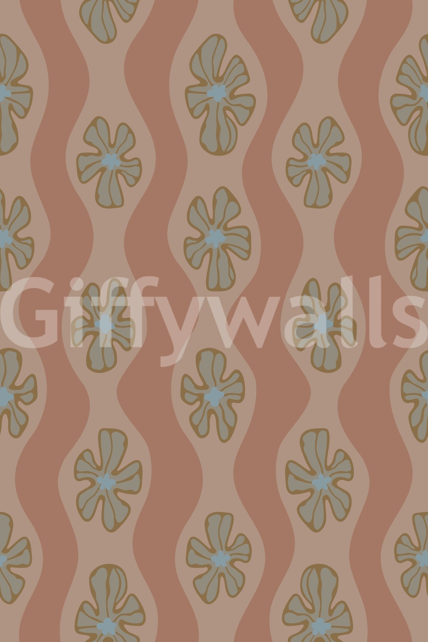 Cozy retro flower wallpaper in mocha mousse colorway