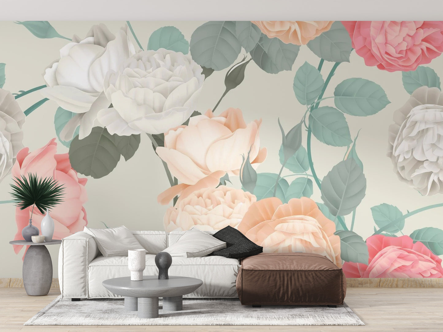 Soft pink and white flower mural for bedrooms