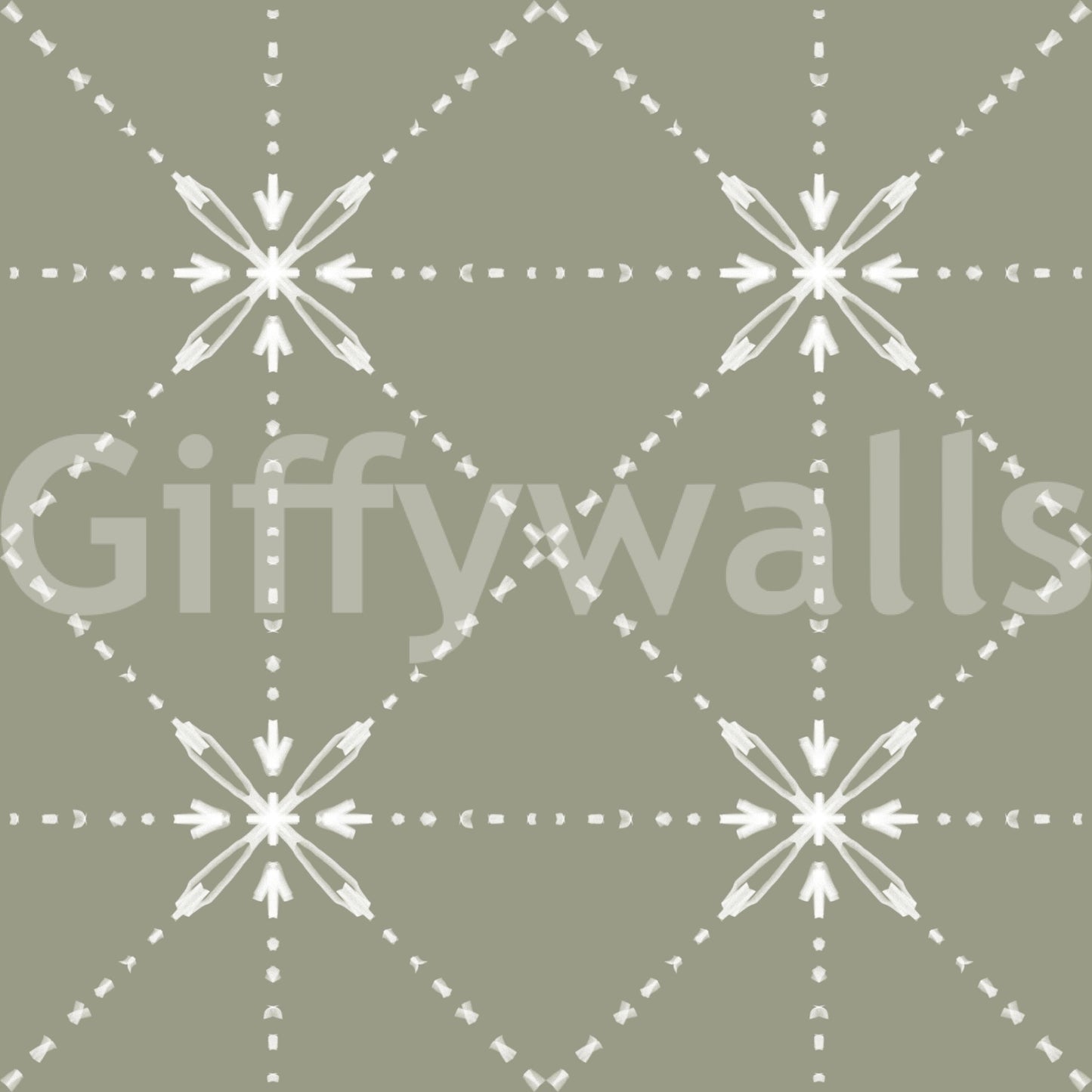 Sashiko Hana - Goshi - Latticed Flower Stitch On Sage Wallpaper