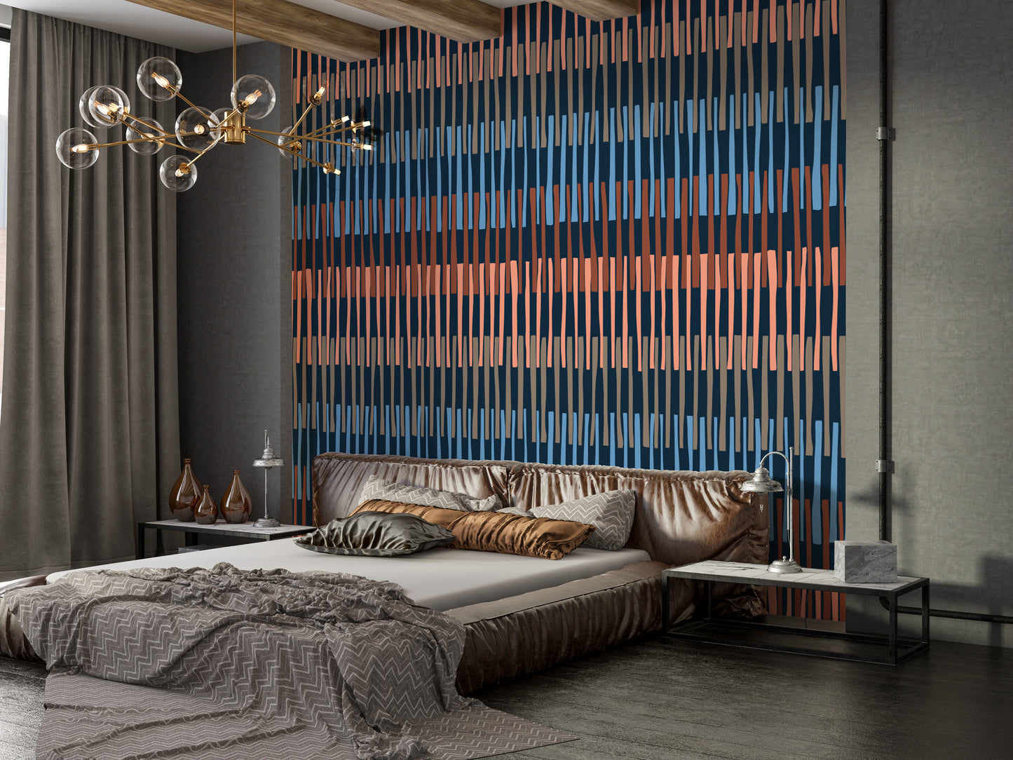 Decorative Striped Symphony in Midnight Colors Wallpaper