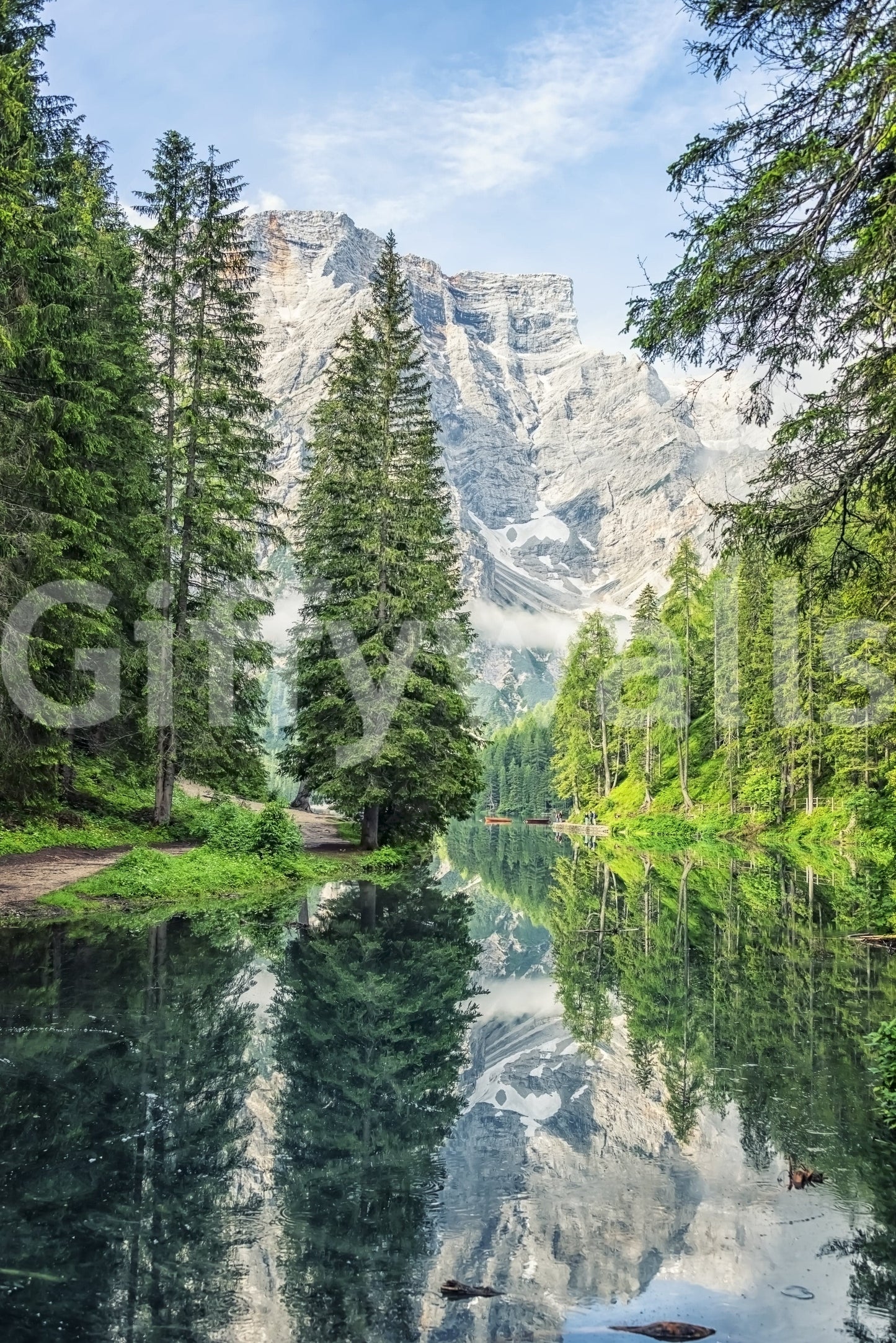 Gorgeous Alpine Lake Reflection graphic outdoor vista reflective pool.