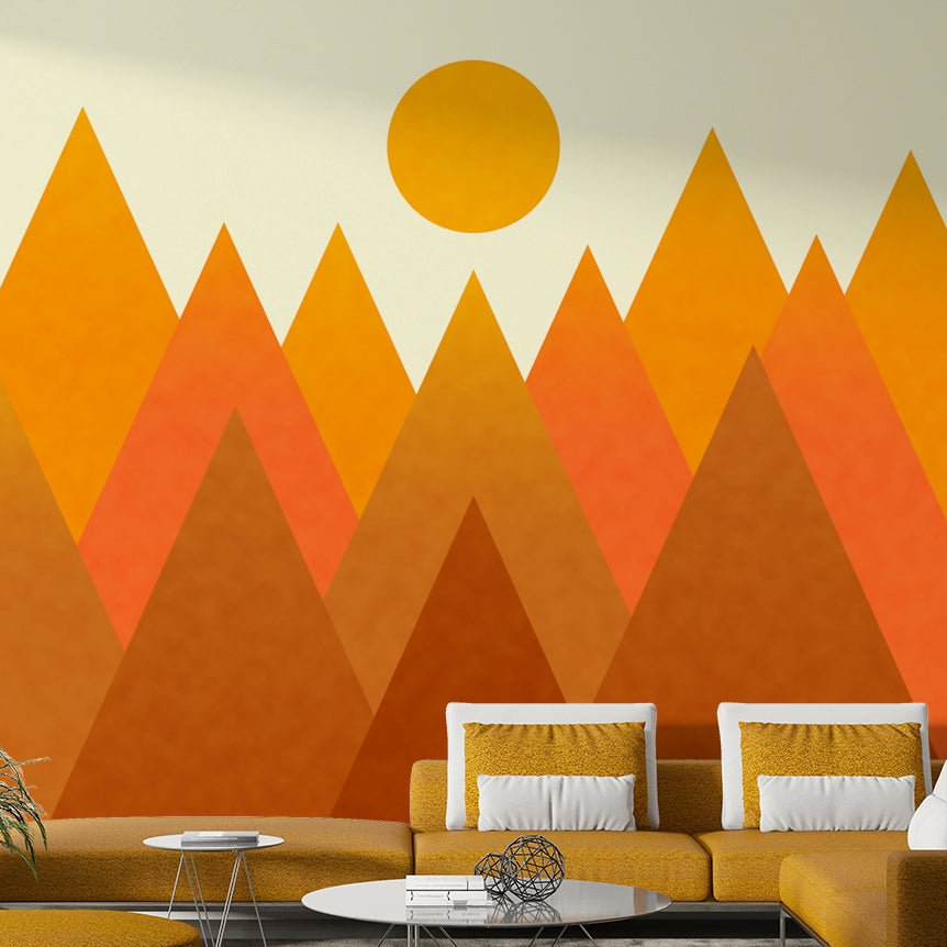 Fantasy pastel mountain backdrop – soft pink wall covering