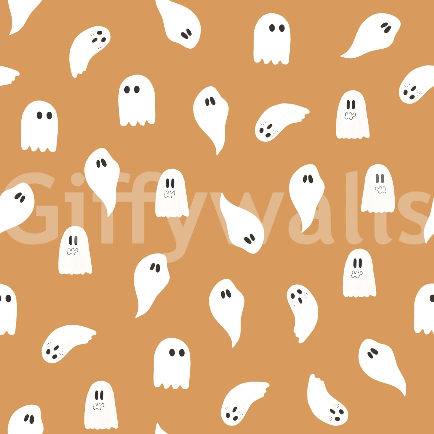Repeating pattern of animated spooky specters for Halloween décor.