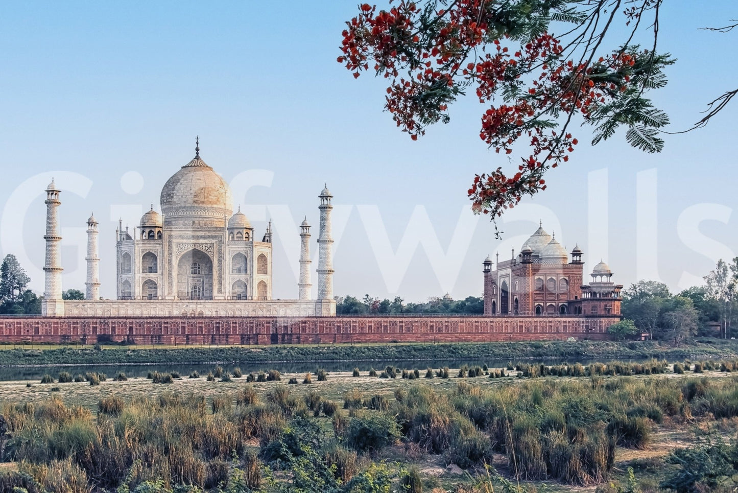 Elegant riverbank scenery, Taj Serenity architectural print.