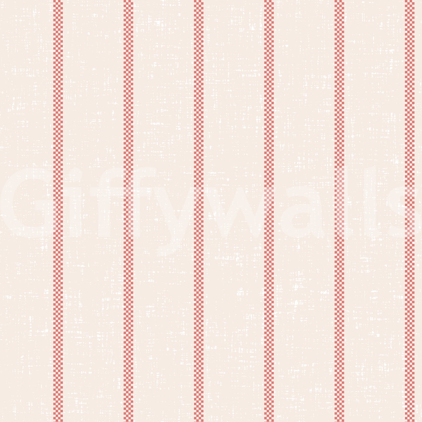 Tea Towel Stripe red wallpaper with thin red gingham pinstripes on a cream woven linen background