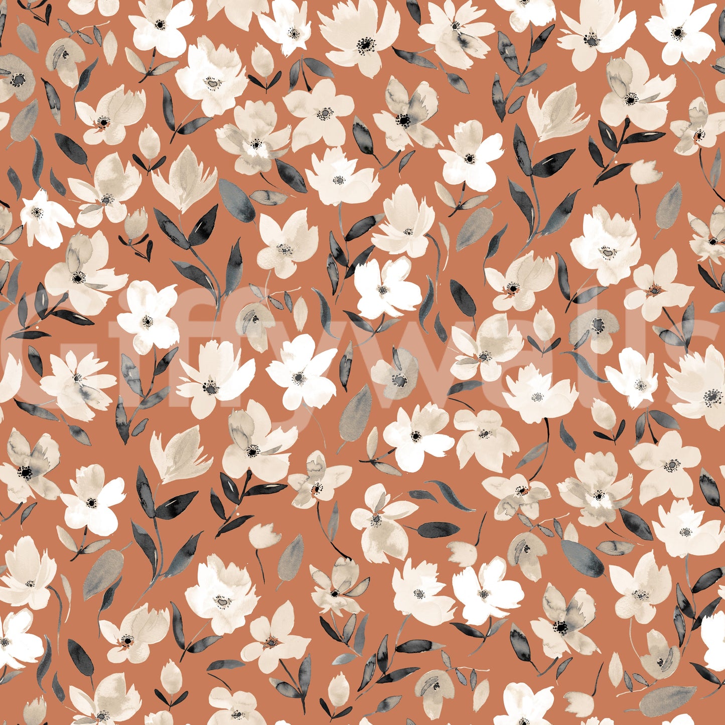 Fresh Flowers Terracotta Rustic Copper Wallpaper