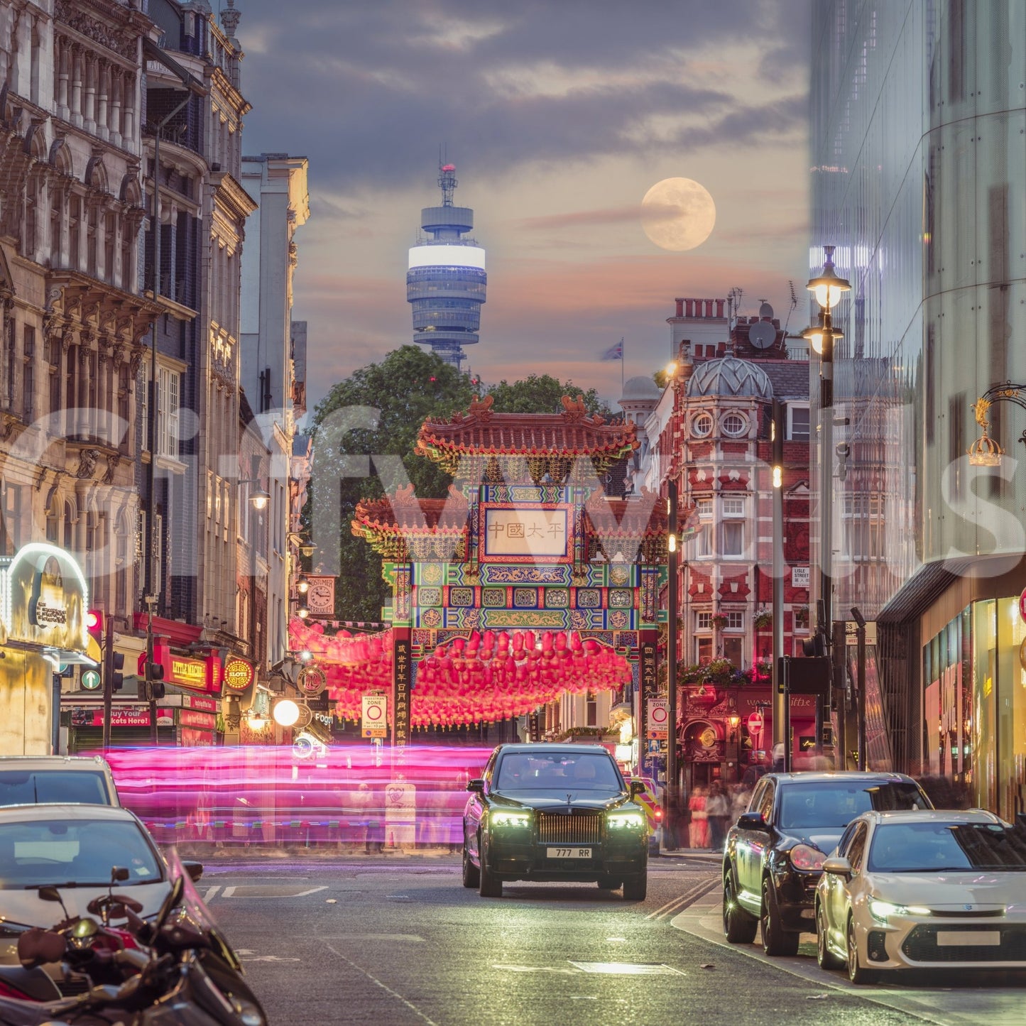 A wall mural depicting an iconic city scene