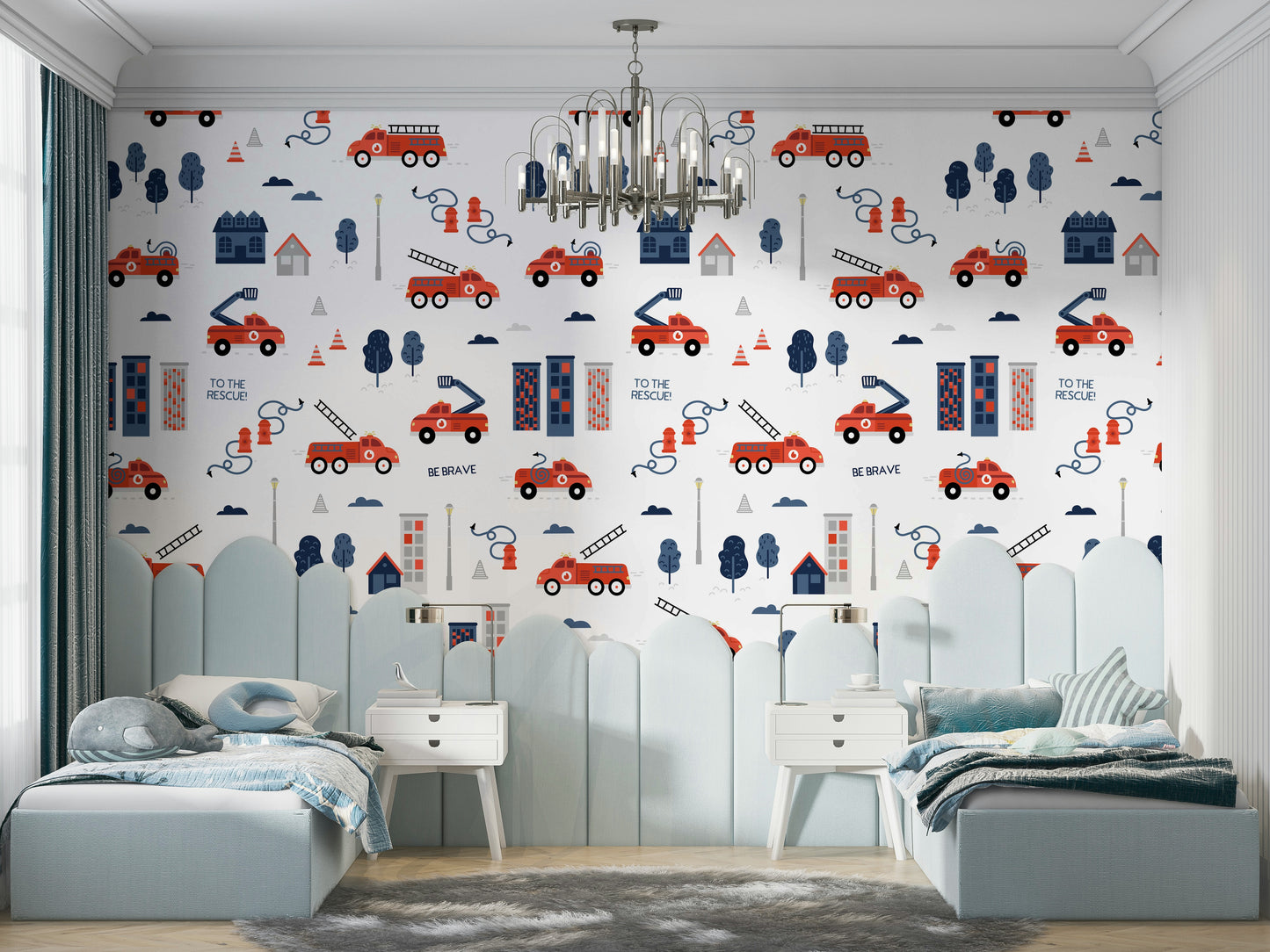 Rescue-themed wallpaper for kids' spaces