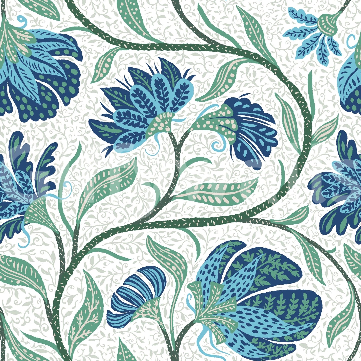 Trailing Indina Floral - Blue and White Wallpaper