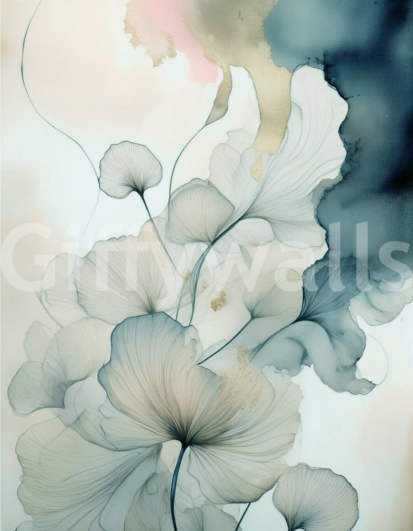 Translucent Teal Petals Wall Mural
