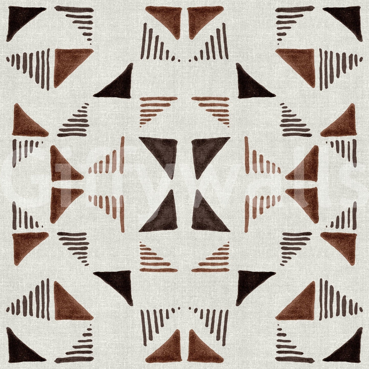Triangles Composition Wood wallpaper close-up of chestnut-brown and espresso triangles on textured off-white linen