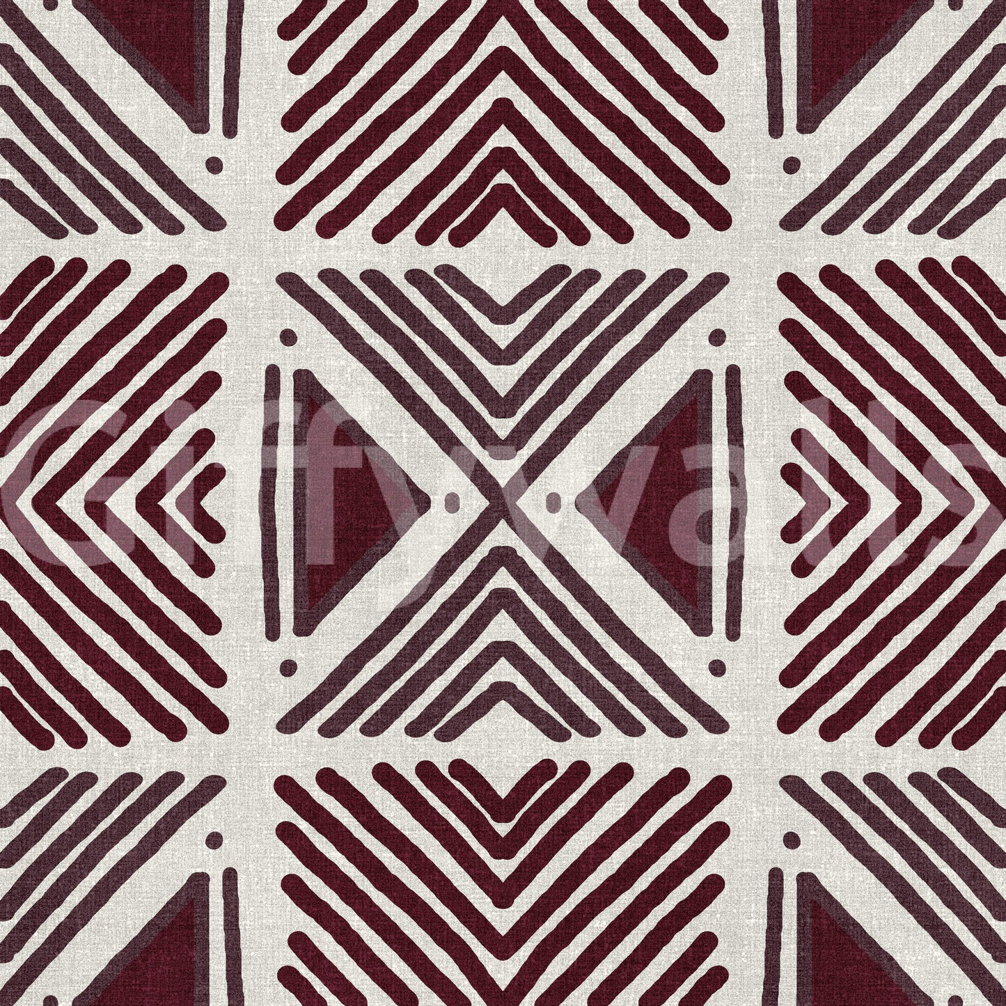 Striking textile-look wall mural: Tribal Wine Motif featuring genuine, tactile fibers.