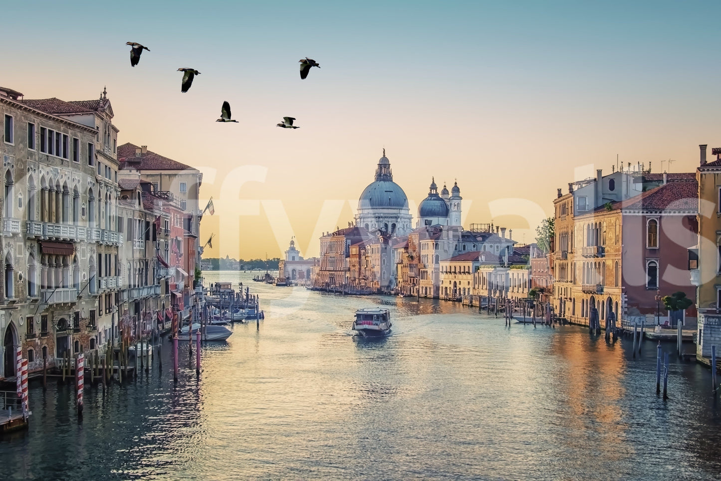 Timeless European charm inside Venetian Canal Dream wallpaper mural.