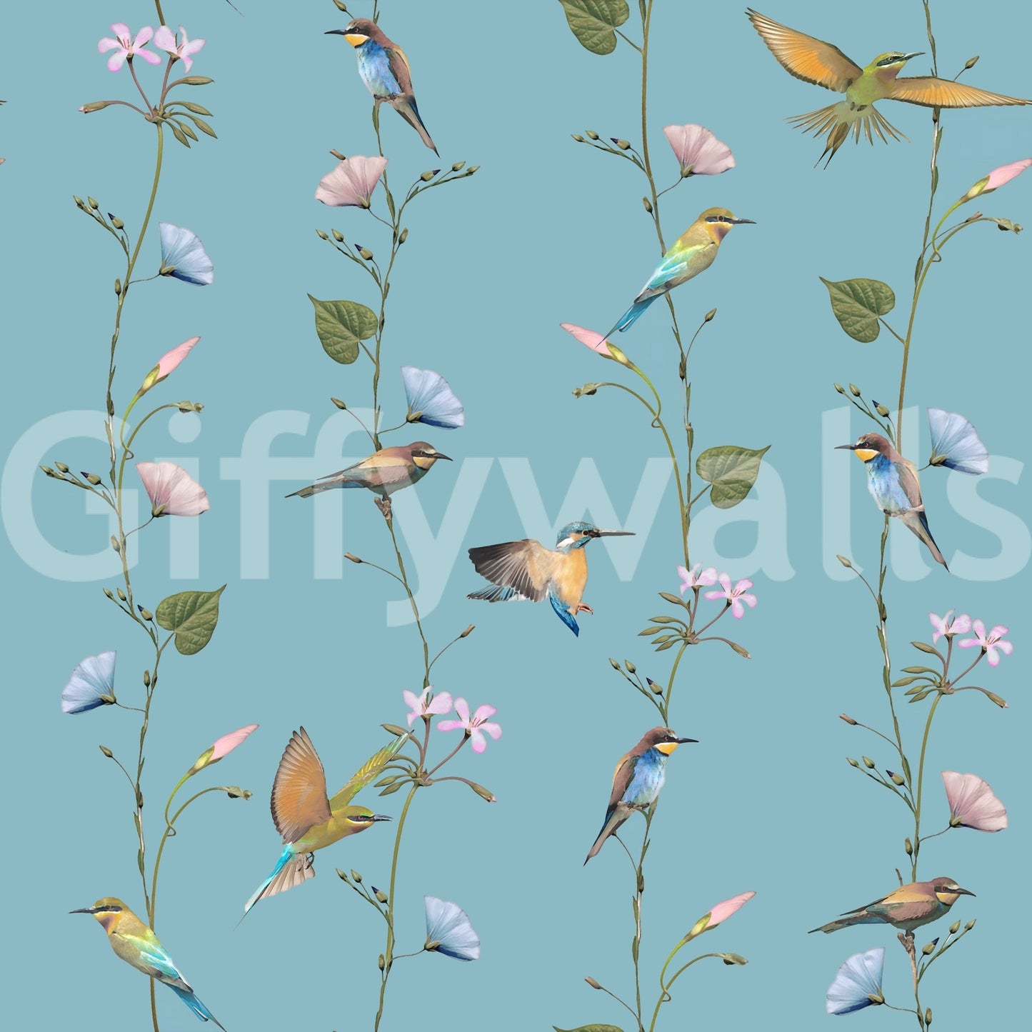 Vintage Birds and Morning Glories Wallpaper