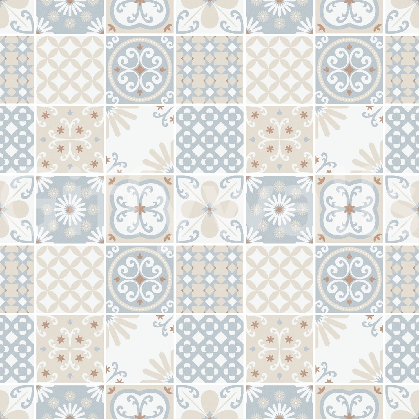 Vintage Folk Tiles – Blue Breeze Wallpaper