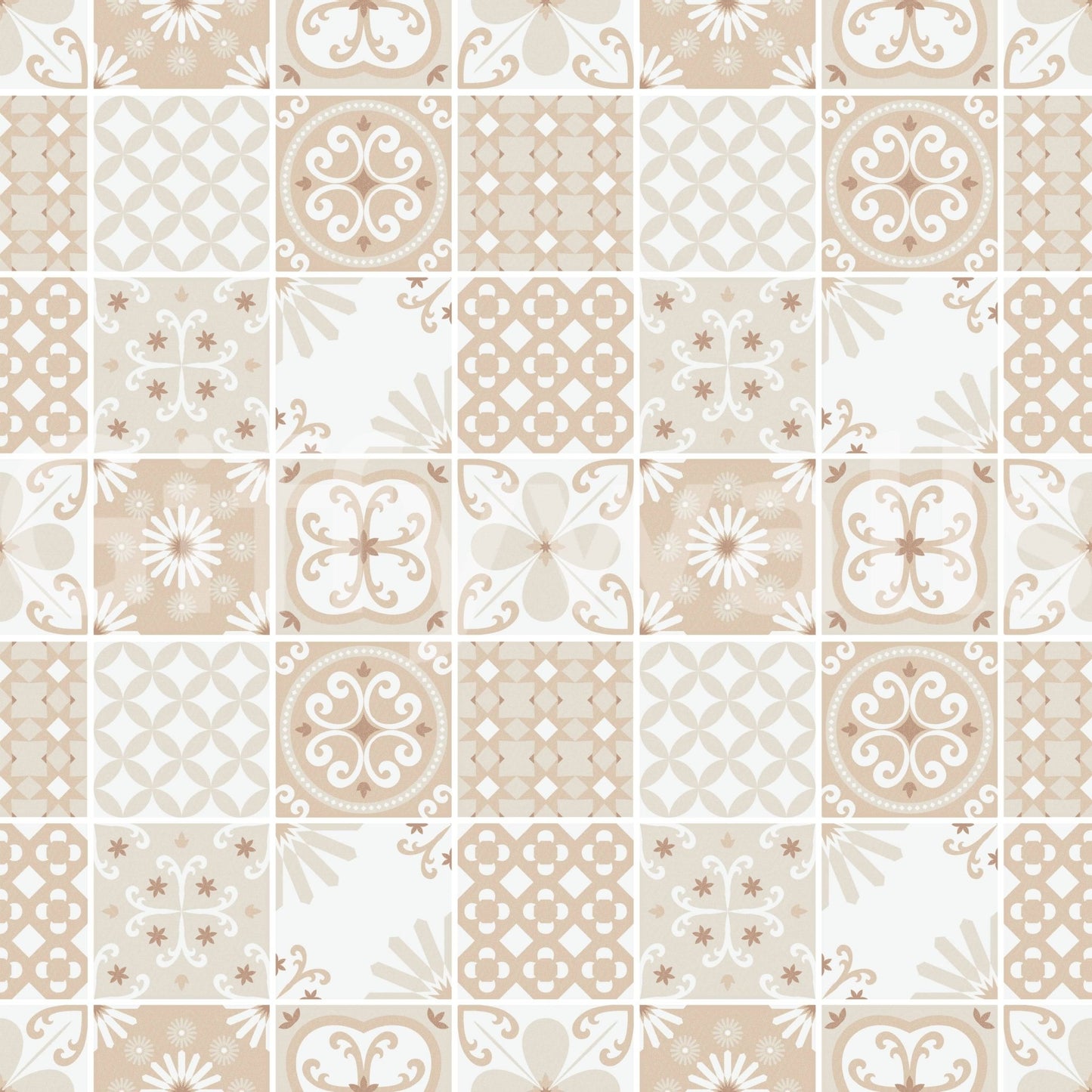 Vintage Folk Tiles – Sand Beige Wallpaper