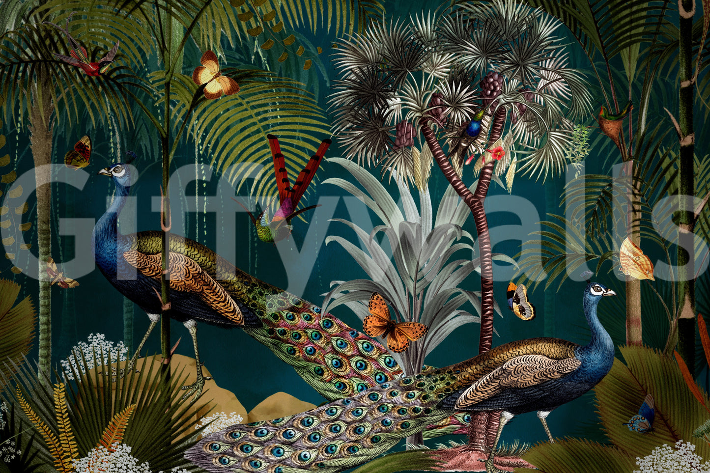Timeless peacock mural wallpaper adding luxury to your space.