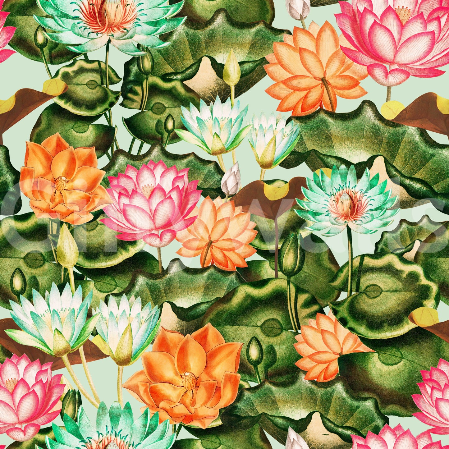 Nature-inspired water lily mural bringing a peaceful ambiance to any room.