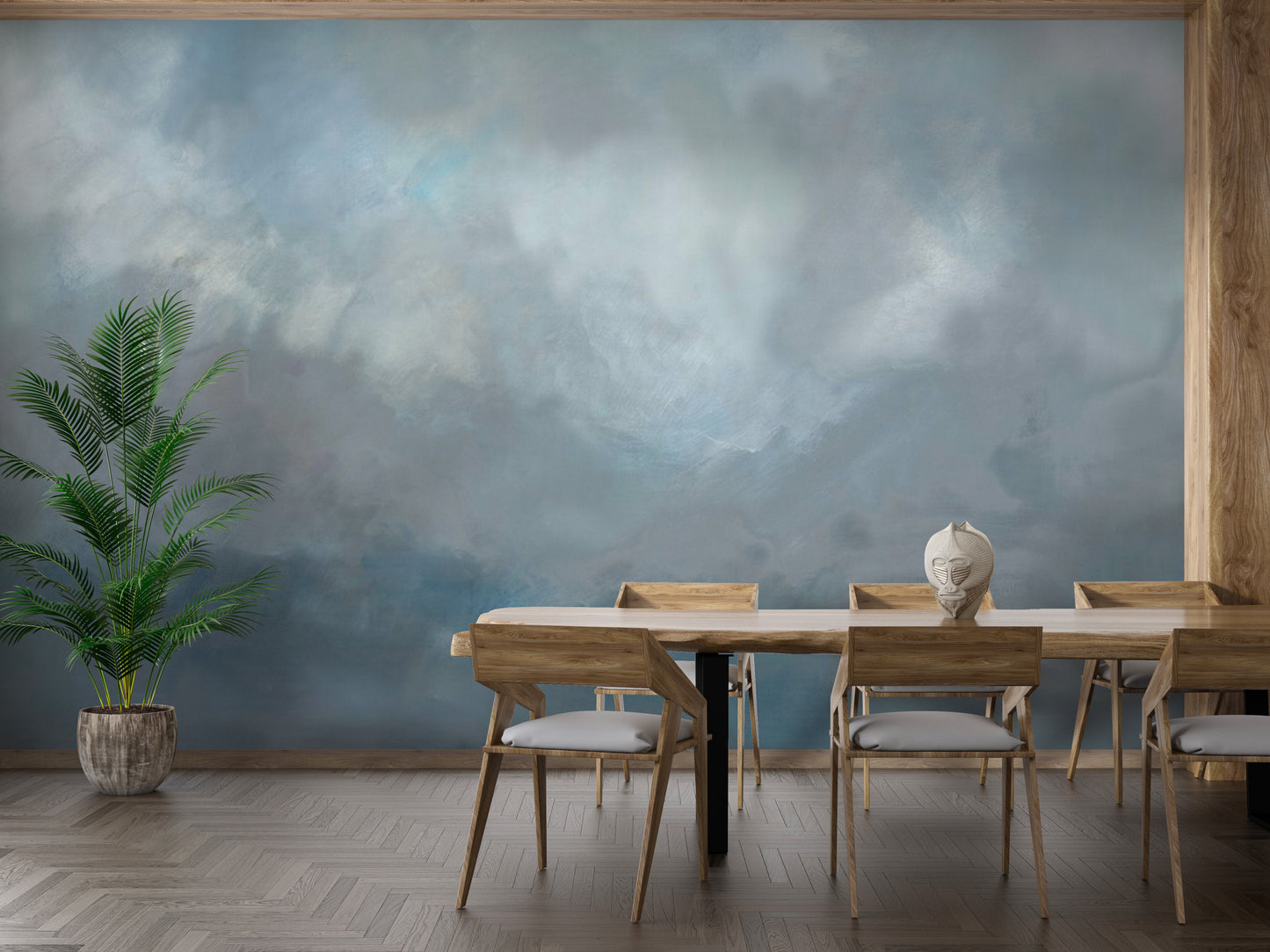 Peaceful seaside watercolor mural