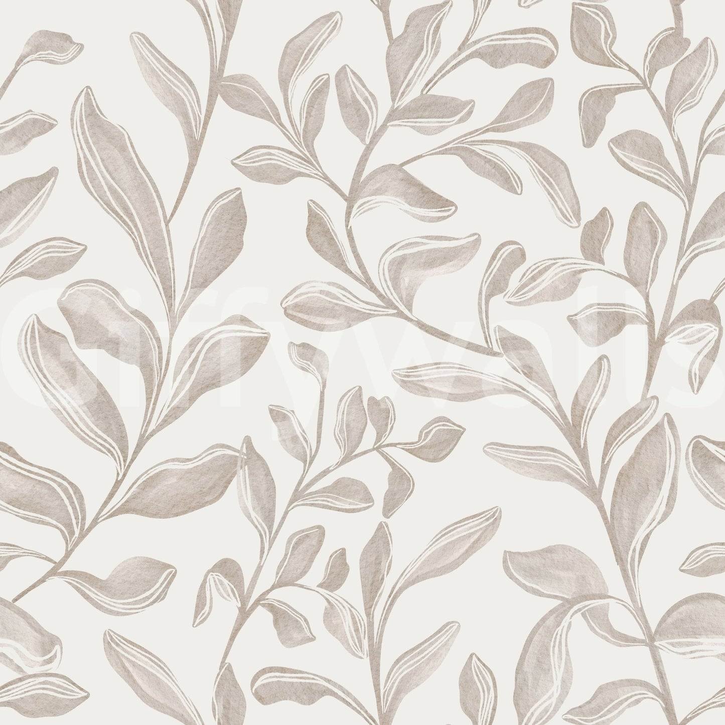 Chic Watercolor Leaves peel and stick wallpaper ivory tones.