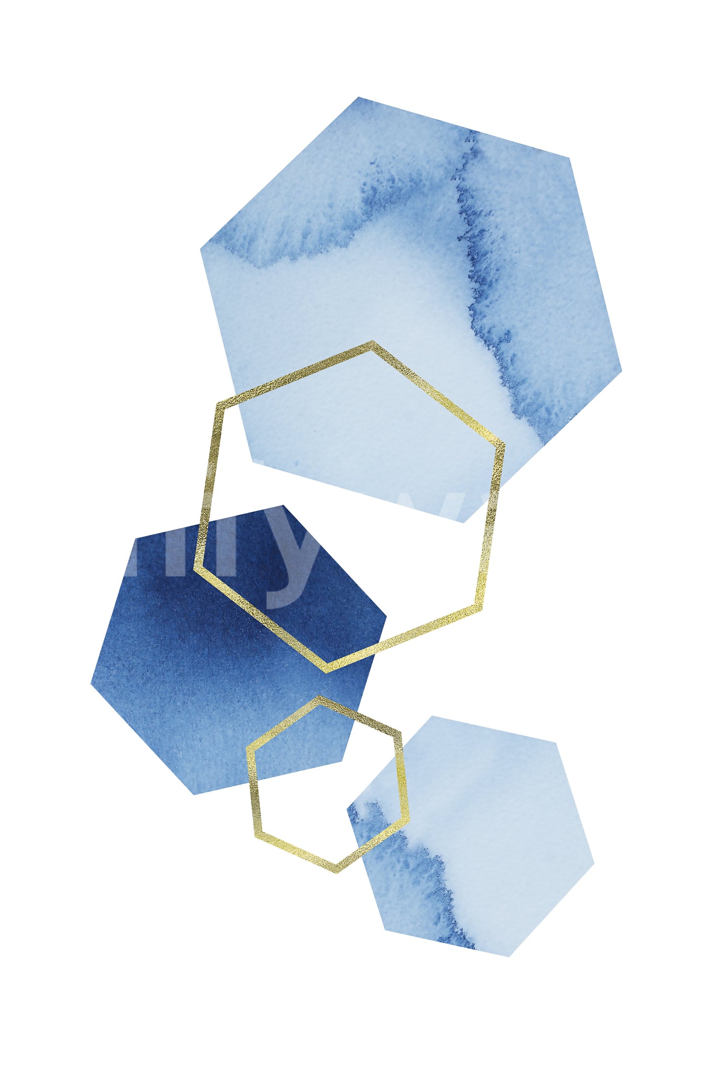 Striking blue and gold geometric wallpaper for a dramatic look.