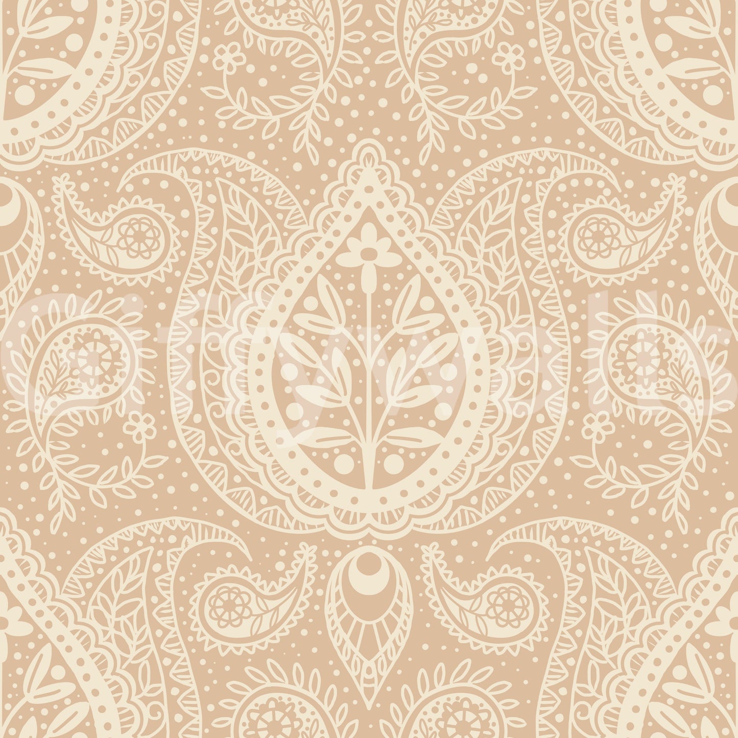 Subtle botanical paisley - beige Wallpaper