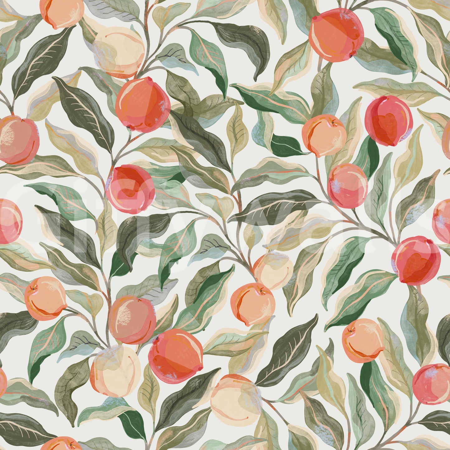 Peaches Painterly Cherries Wallpaper