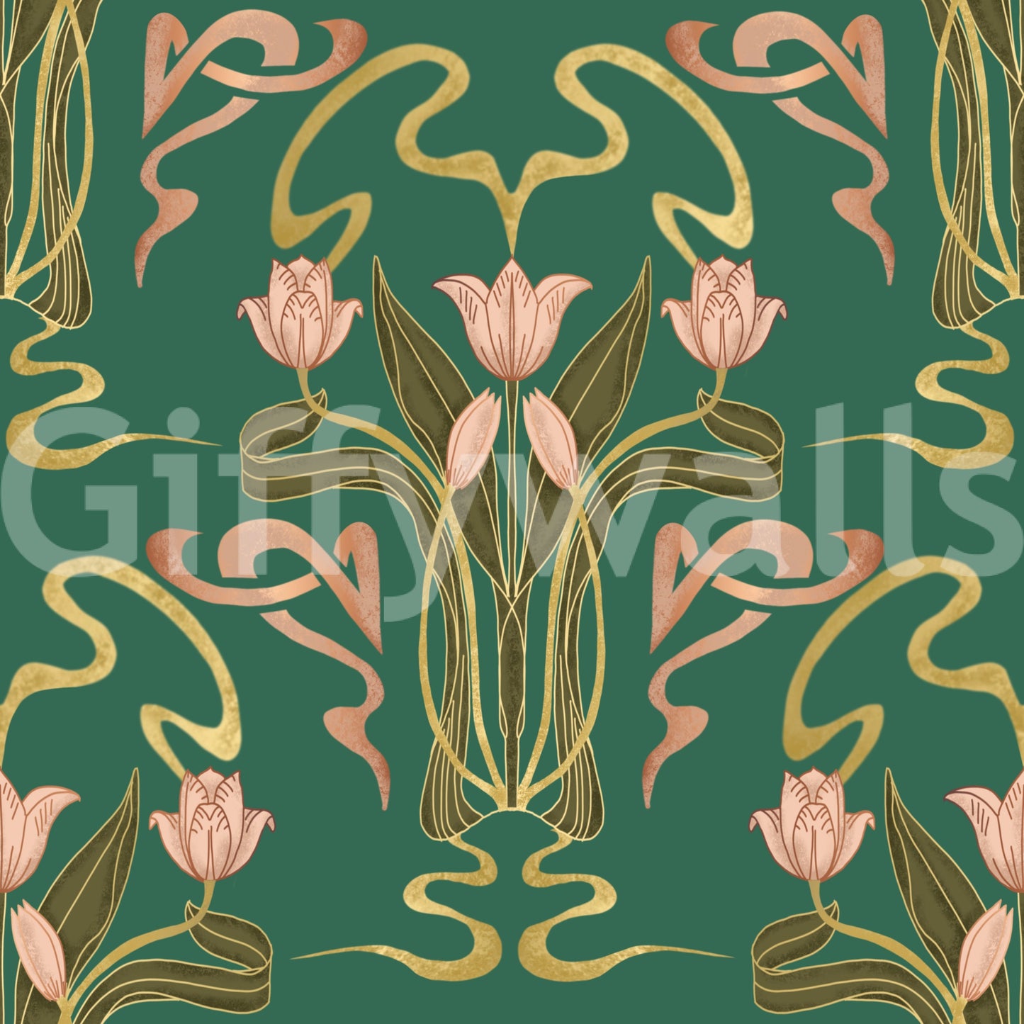 Dark green floral wall design