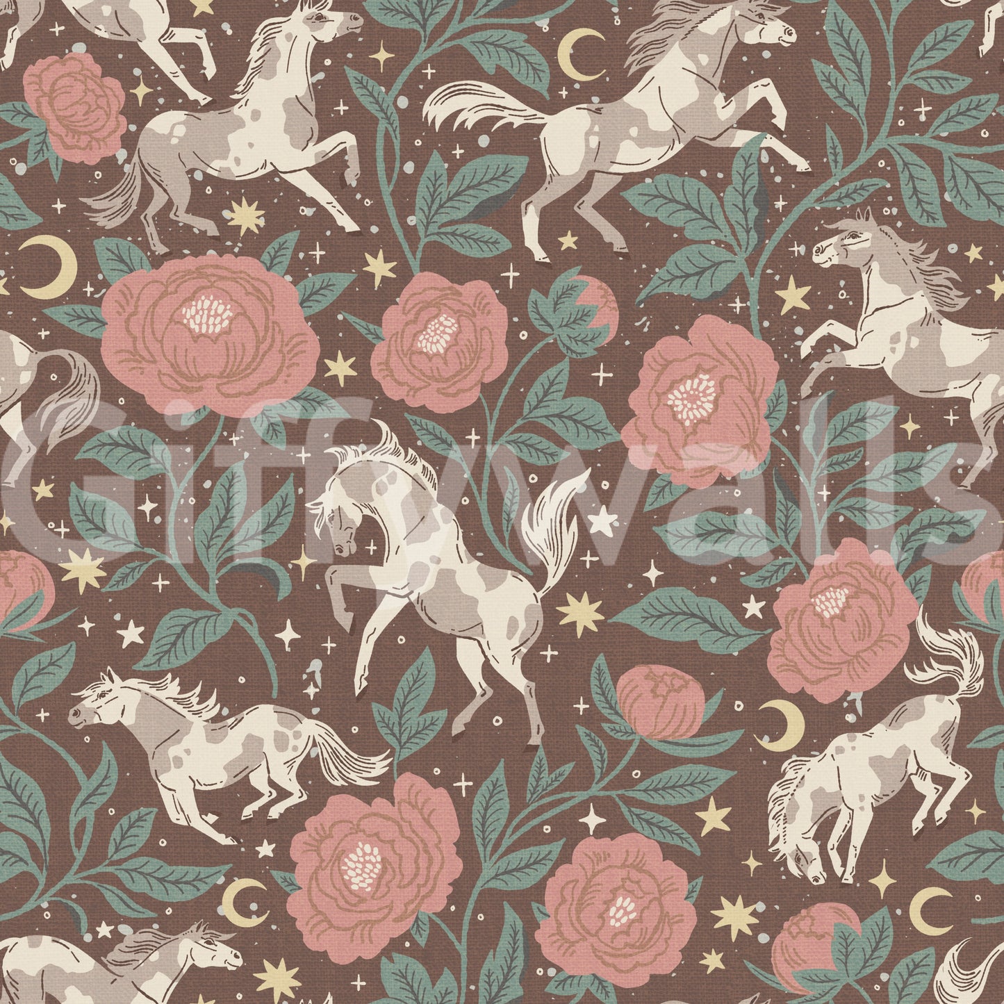 Ponies and Peonies Wild West Americana-02 Wallpaper