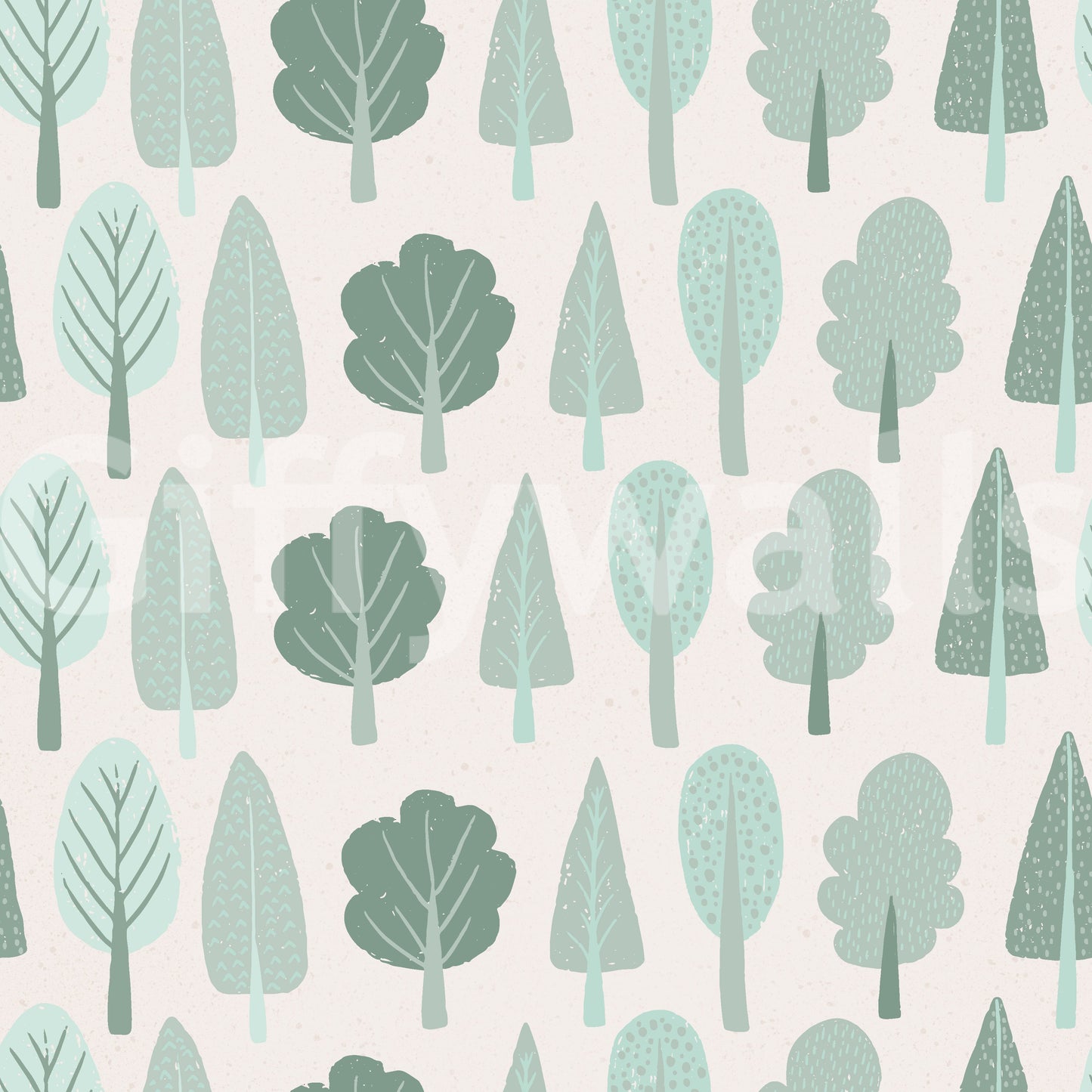 Minimalist Trees in Soft Green Enchanted Woodland Wallpaper