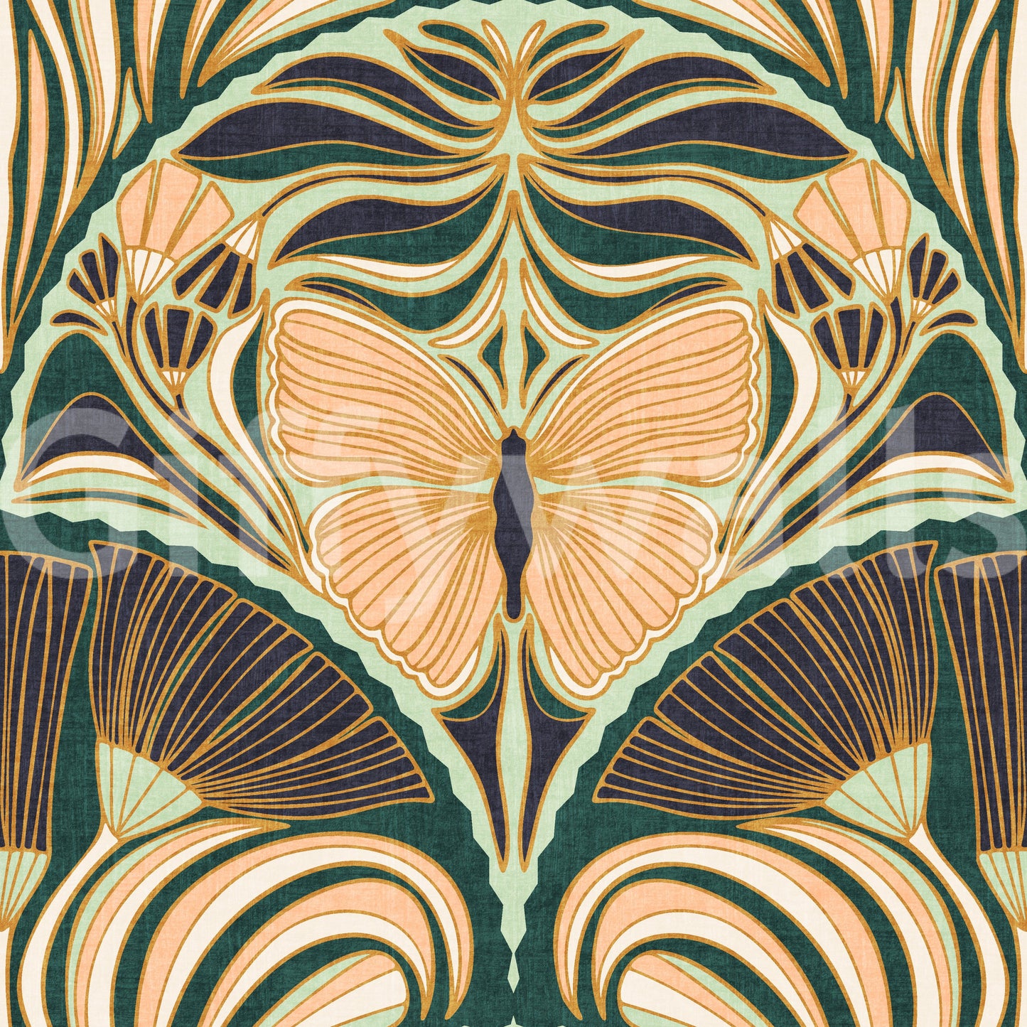 Art Deco wallpaper with intricate butterfly patterns