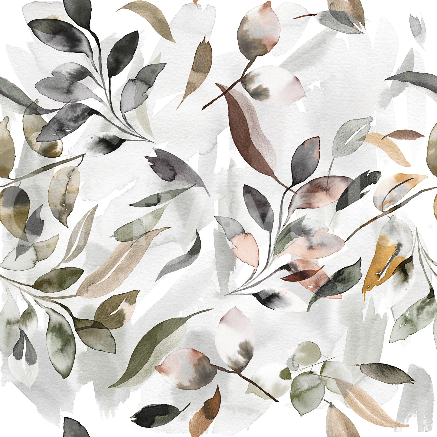 Botanical Leaf Japanese Watercolor Gold Beige Wallpaper