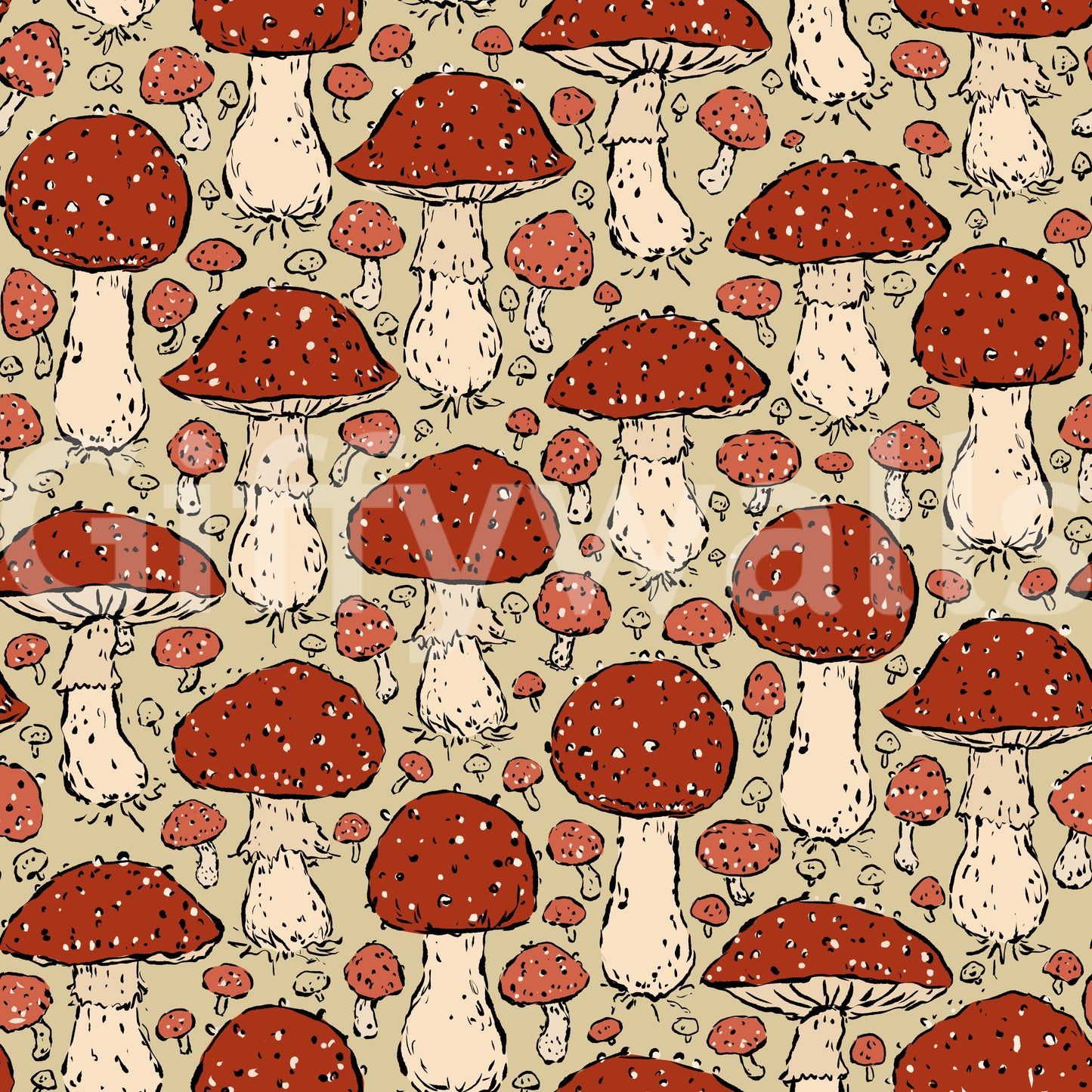 Mushroomcore - Red and Beige - Amanita Muscaria Wallpaper