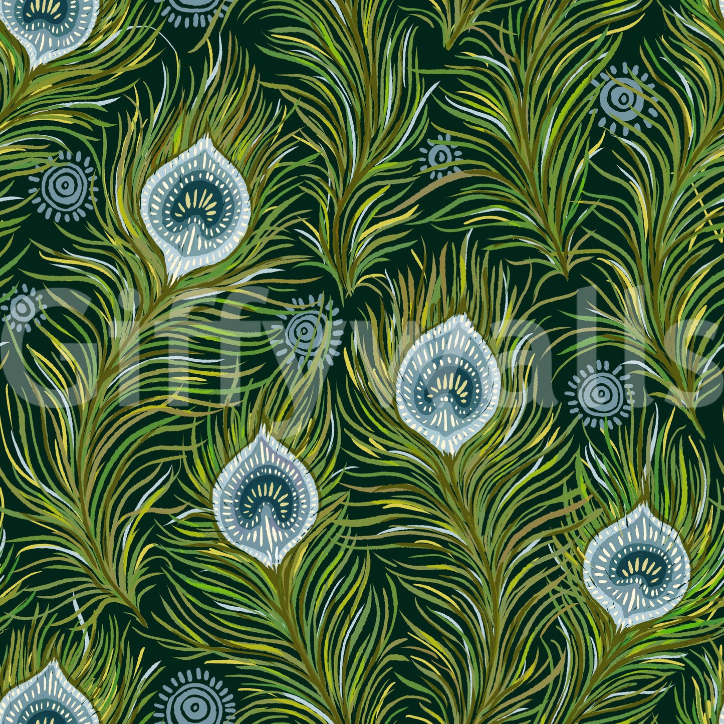 Boho Chic Peacock Feathers - Blue and Green - Dark Wallpaper