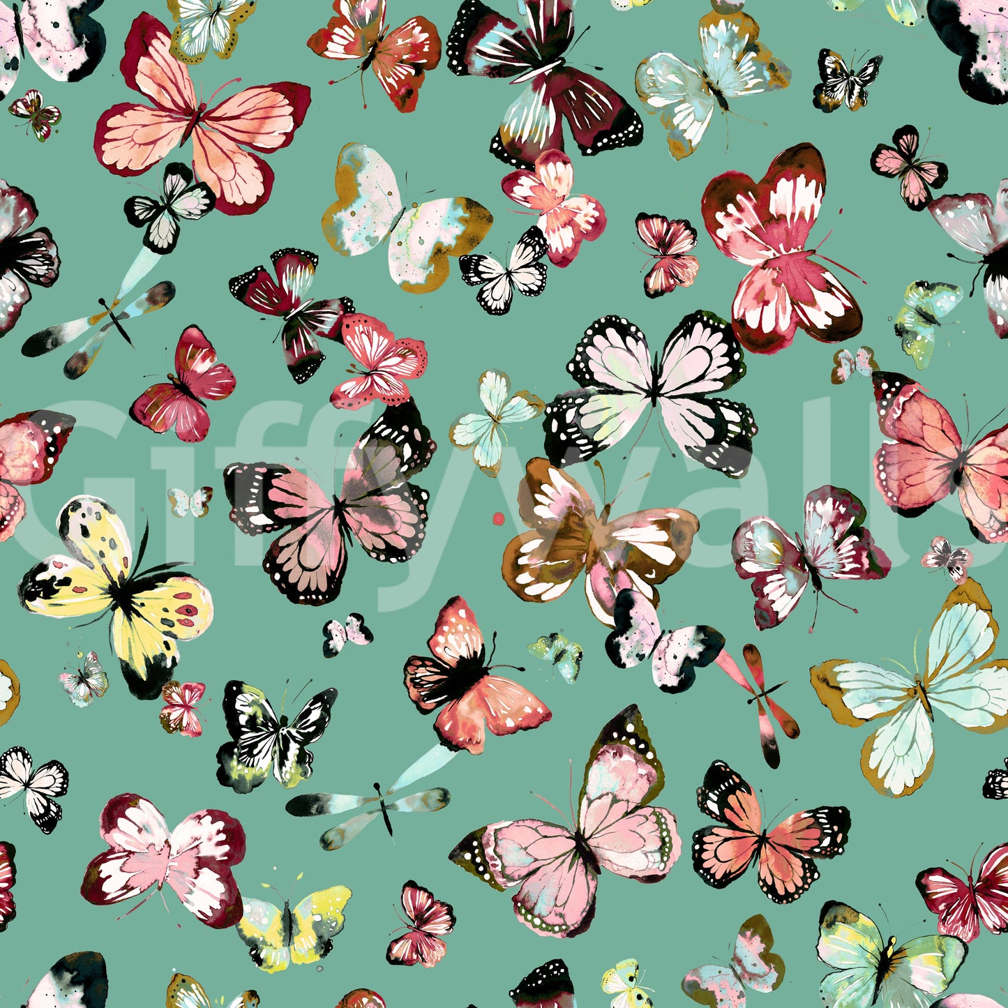 Flying Butterflies Colorful Teal Coral Wallpaper