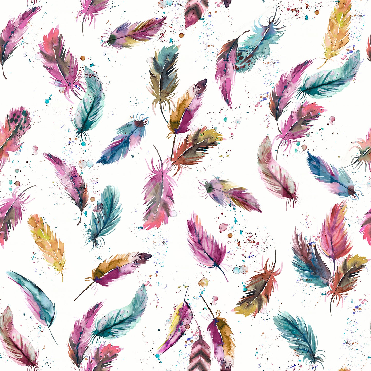 Watercolor Feathers Multicolor Wallpaper